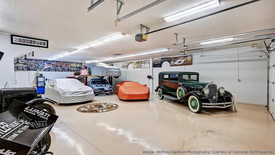 lake norman garage interior with classic cars