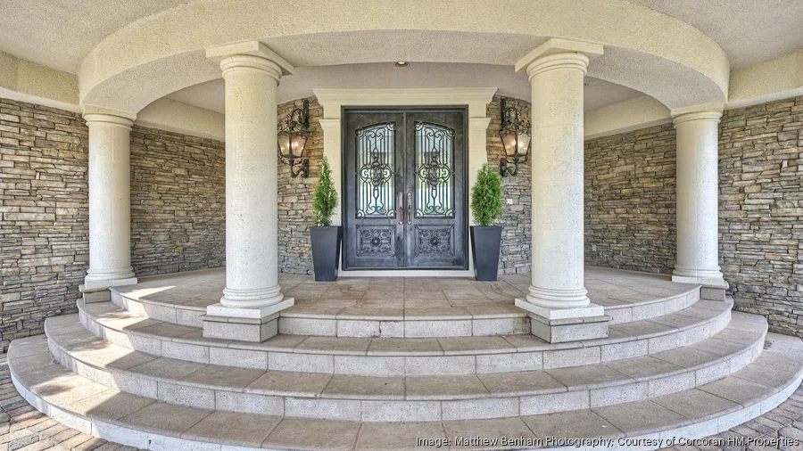 lake norman luxury home columned entrance