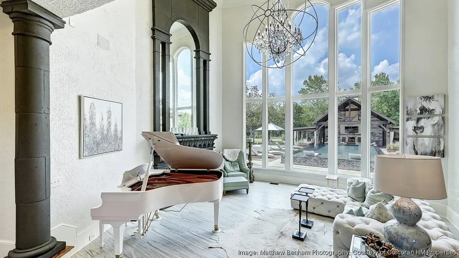 lake norman luxury home grand piano living room