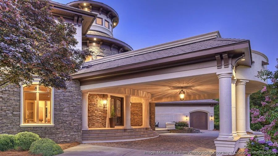 lake norman luxury home stone exterior portico