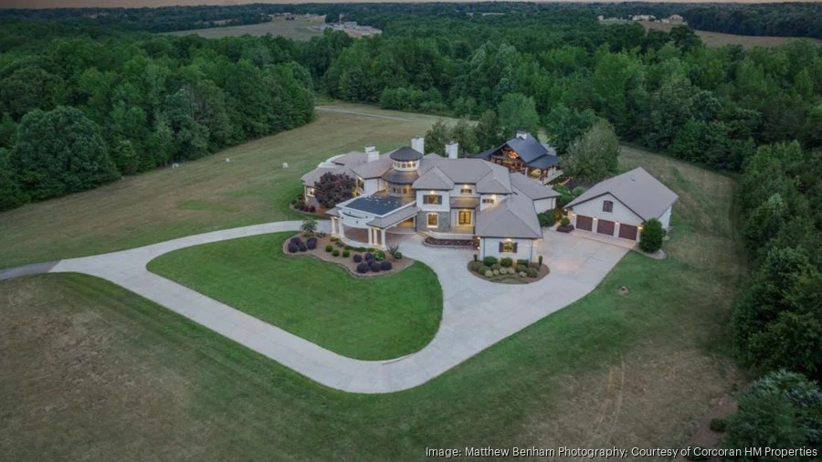 luxury lakefront mansion aerial view lake norman